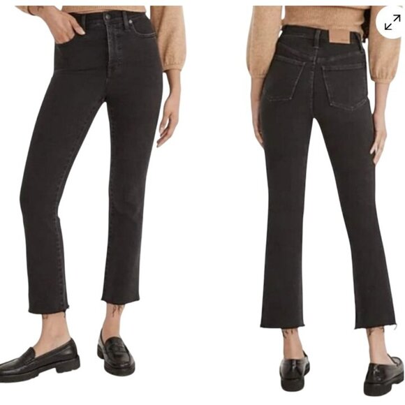 Madewell Denim - Madewell Womens Sz 28 Black Wash Cali Demi-Boot Jeans Raw Hem Stretch Denim Zip